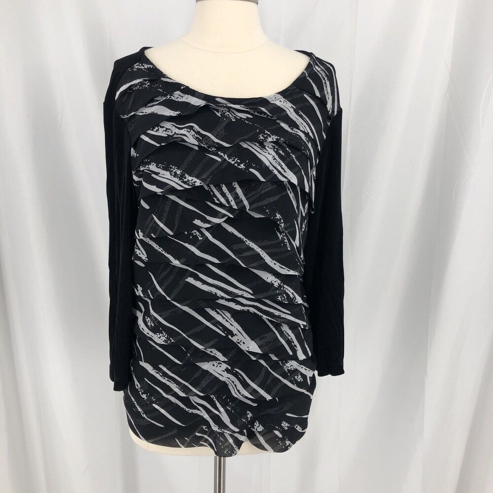 Chico's Travelers Women's 3/4 Sleeve Chiffon Front Blouse Top Size 3 Black Layer
